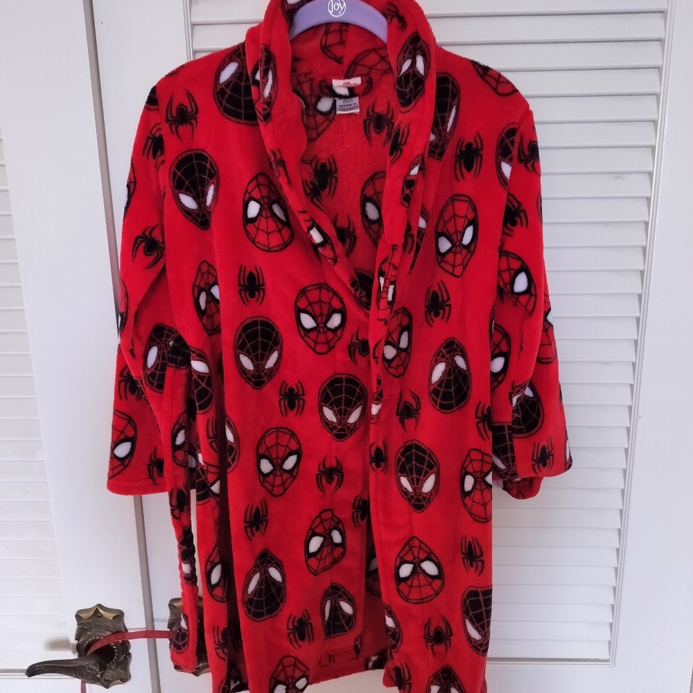 SpiderMan Plush Robe Size Medium (8/10) Fire Resistant Red Black